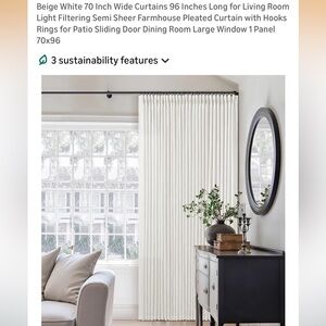 Beige White light filtering farmhouse pleated Semi Sheer Curtains 70 x96 1 panel